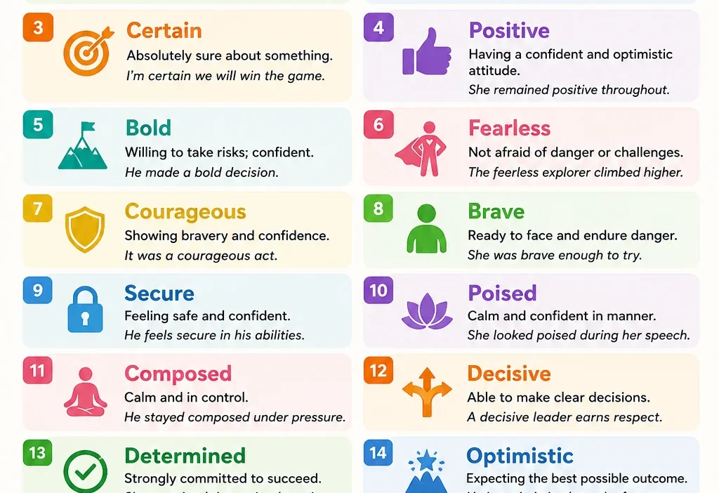 Synonyms for Confident